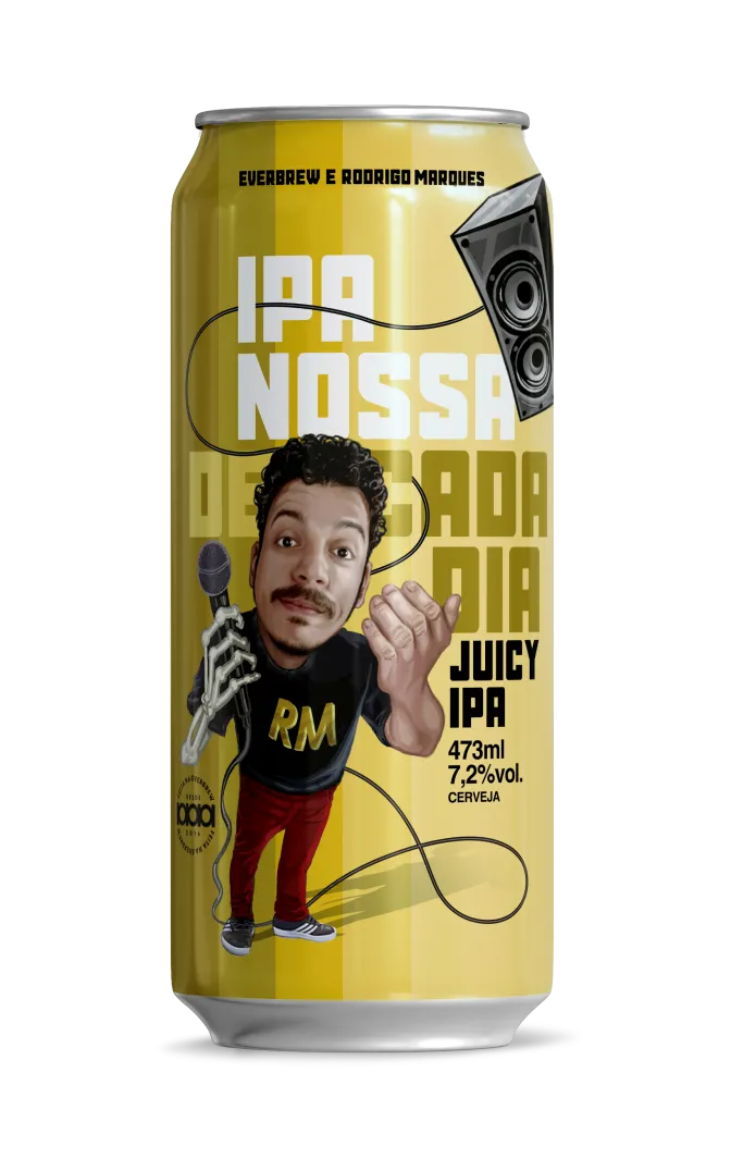 Lata de 467ml da Juicy IPA nossa de cada dia em parceria com Rodrigo Marques