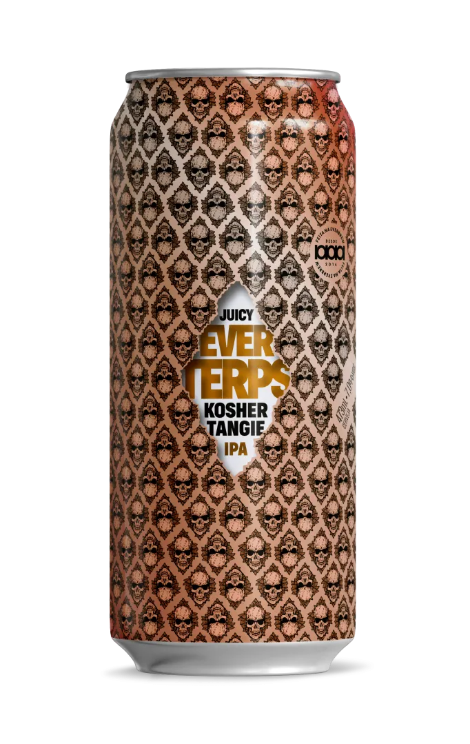 Lata demonstrativa do rótulo EVERTERPS KOSHER TANGIE 473ml.